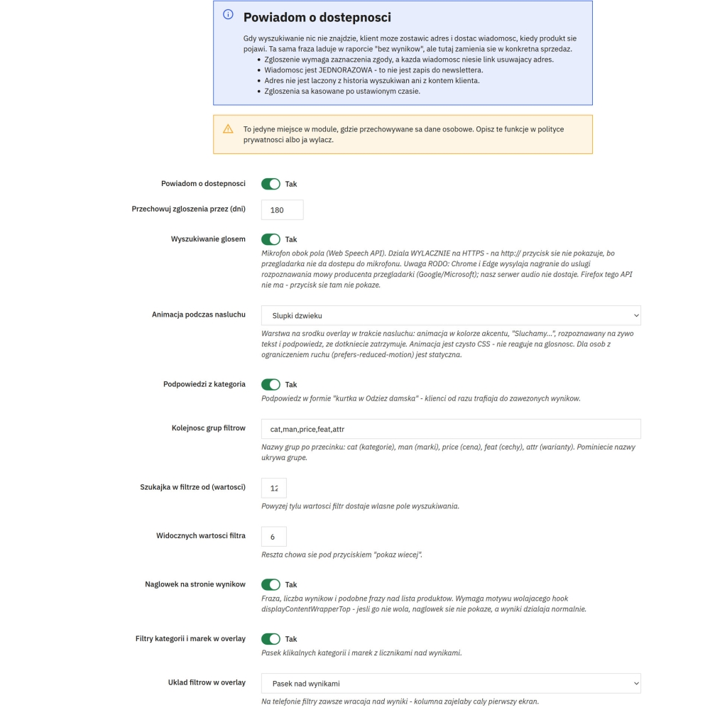 Moteur de recherche avec tolérance aux fautes, voix et IA - Module PrestaShop