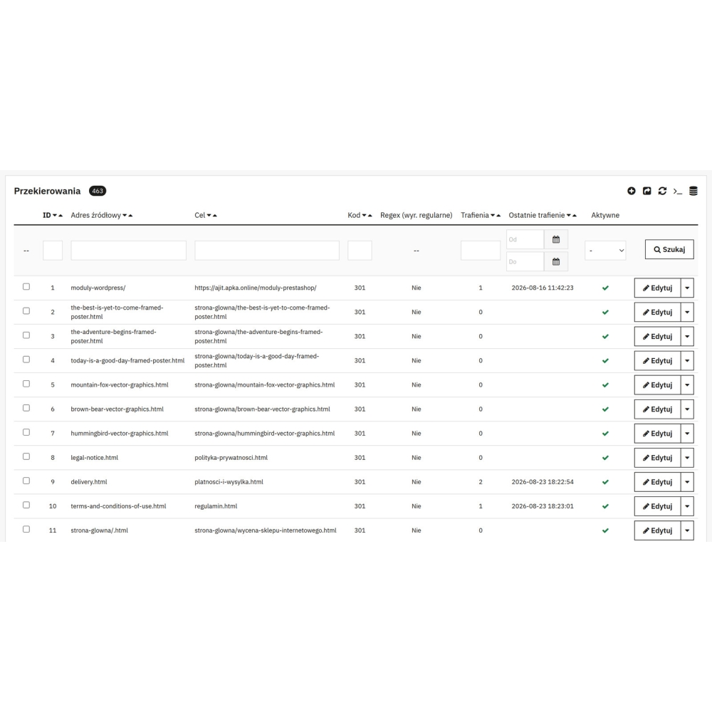 Redirecciones 301 y errores 404 - Gestor de URL - Módulo PrestaShop