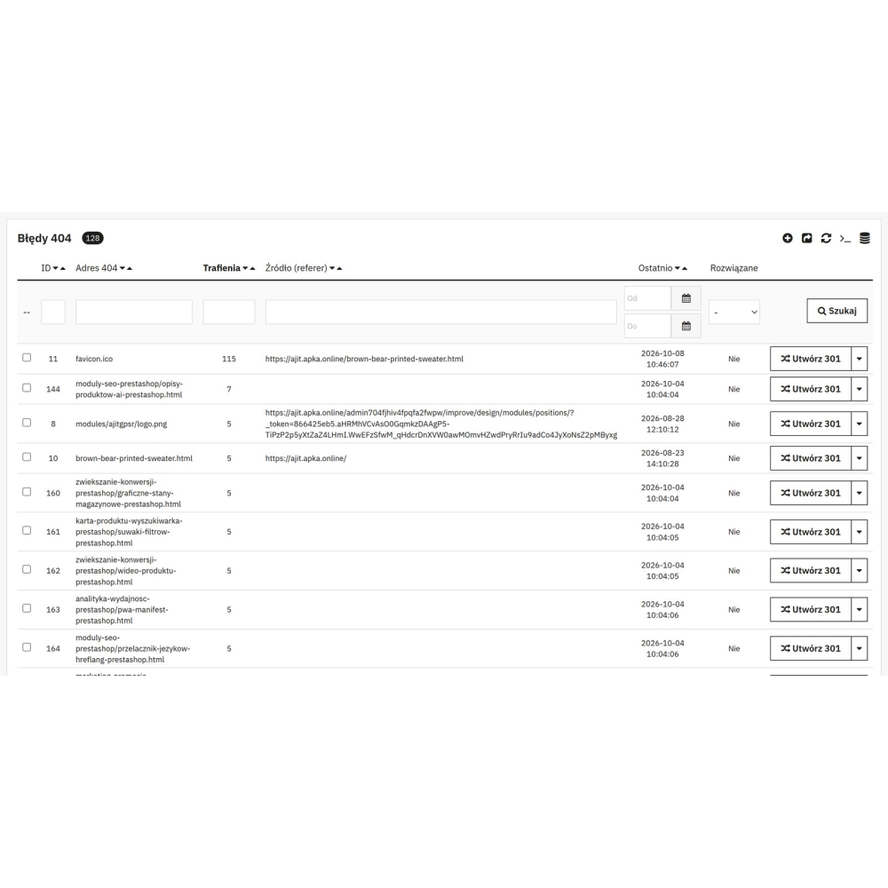 Redirections 301 et erreurs 404 - Gestionnaire d'URL - Module PrestaShop
