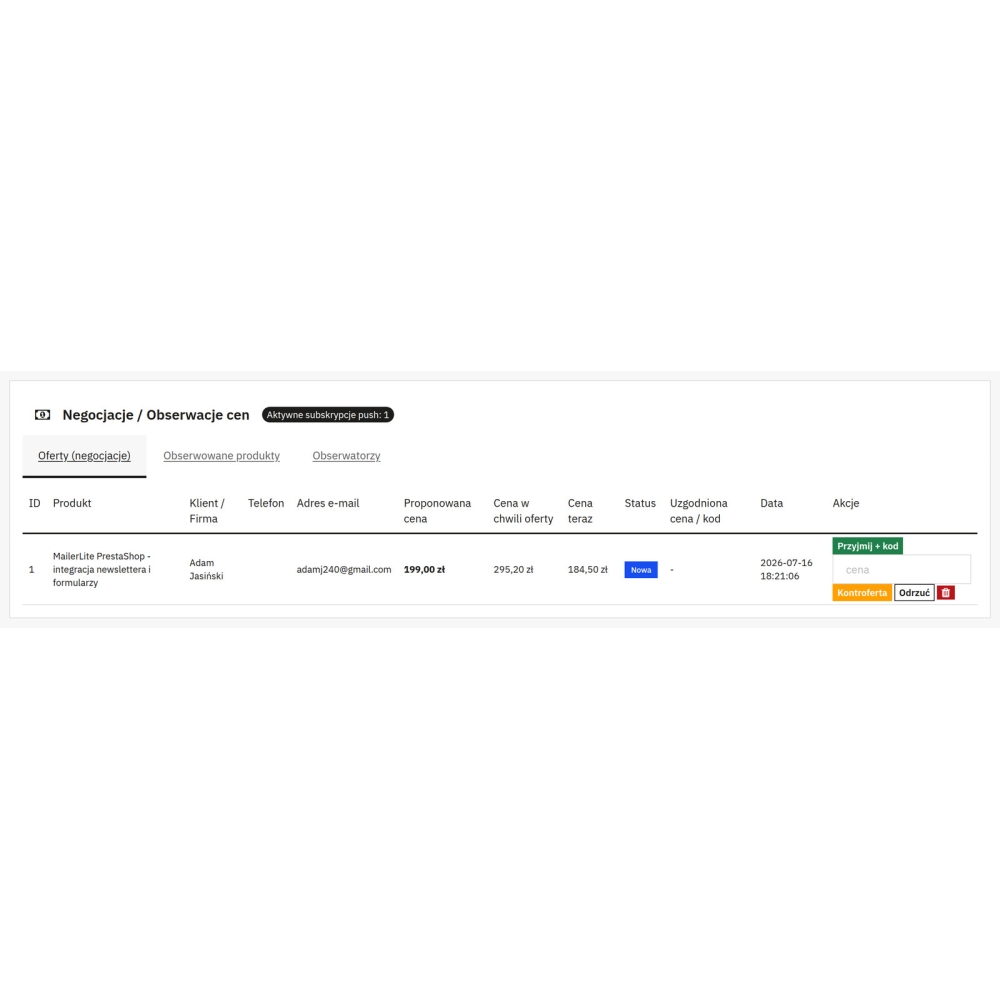 Negoziazione del prezzo e avvisi di prezzo - Modulo PrestaShop