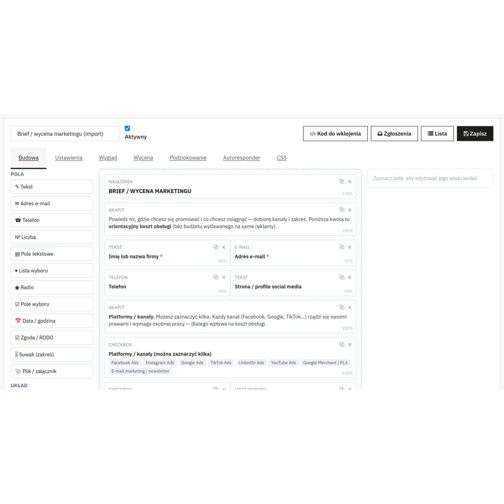 Creador de formularios - campos y lógica condicional - Módulo PrestaShop