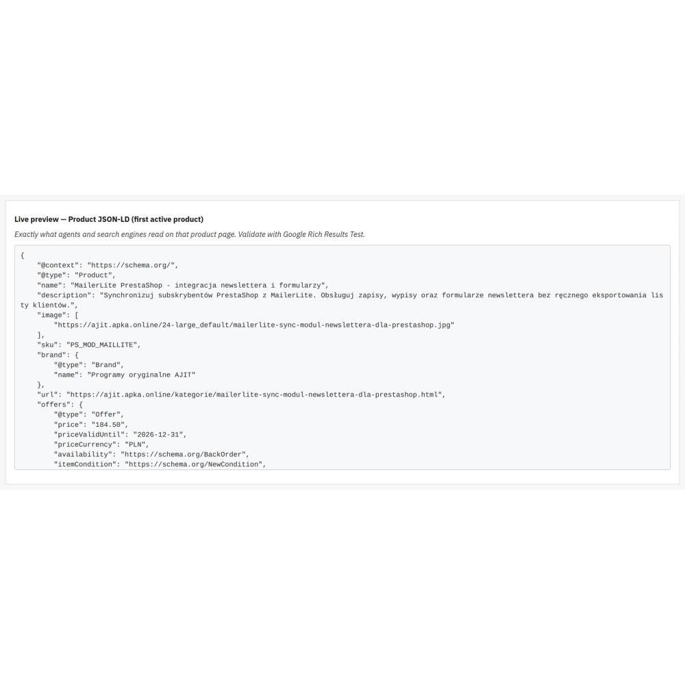 Dati strutturati Schema.org e JSON-LD - Modulo PrestaShop