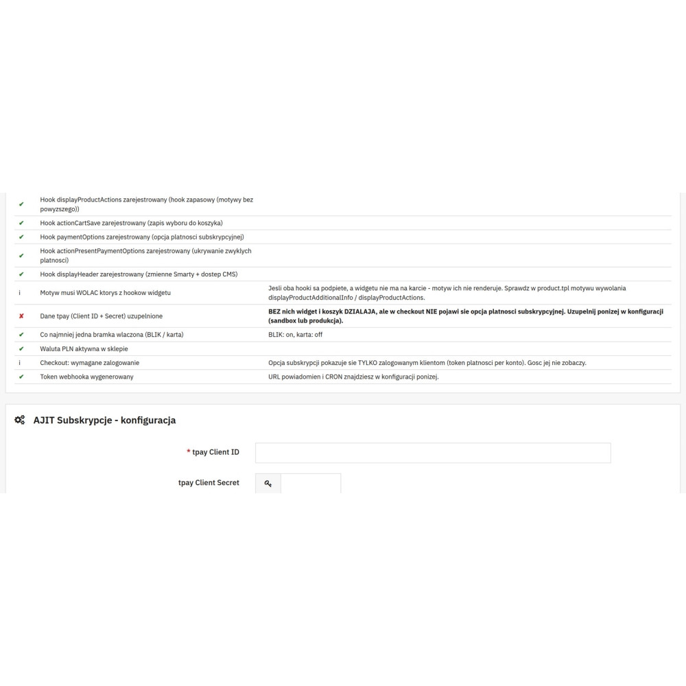 Abonnements avec paiements récurrents tpay - Module PrestaShop
