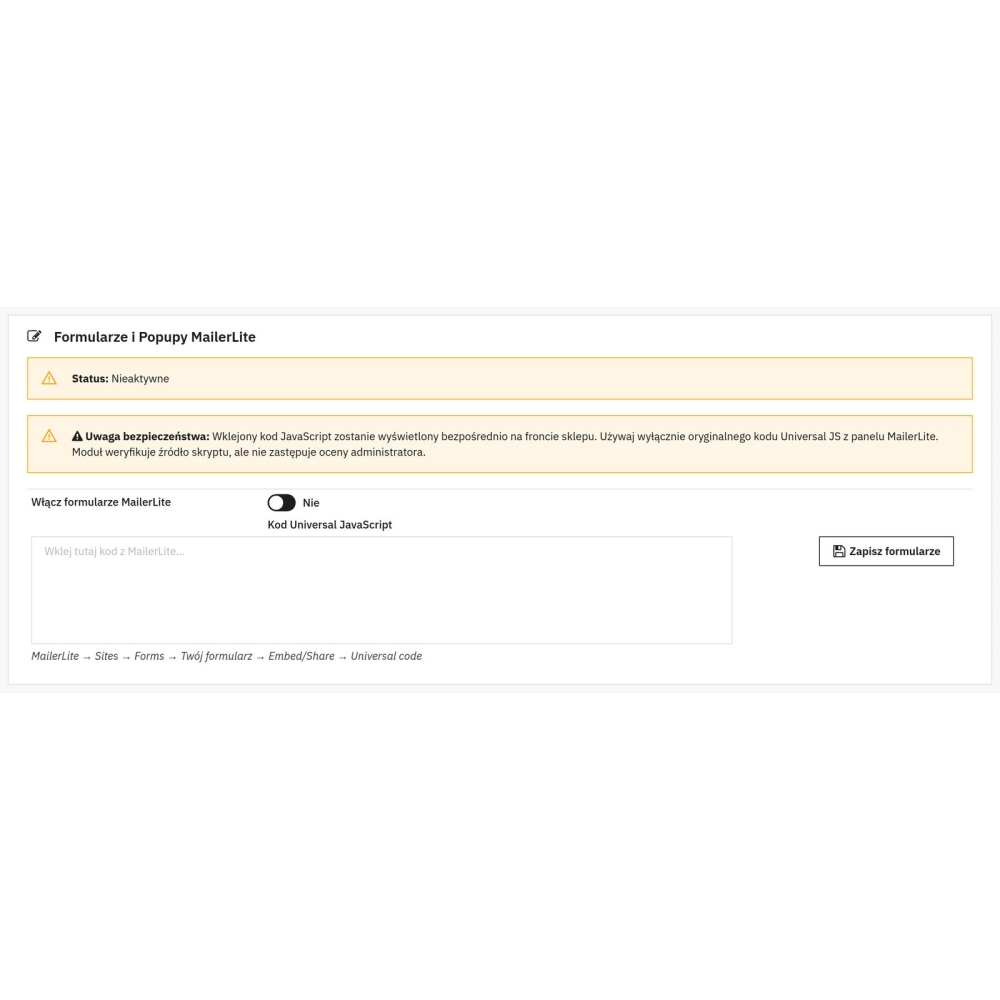 Intégration MailerLite newsletter et formulaires - Module PrestaShop
