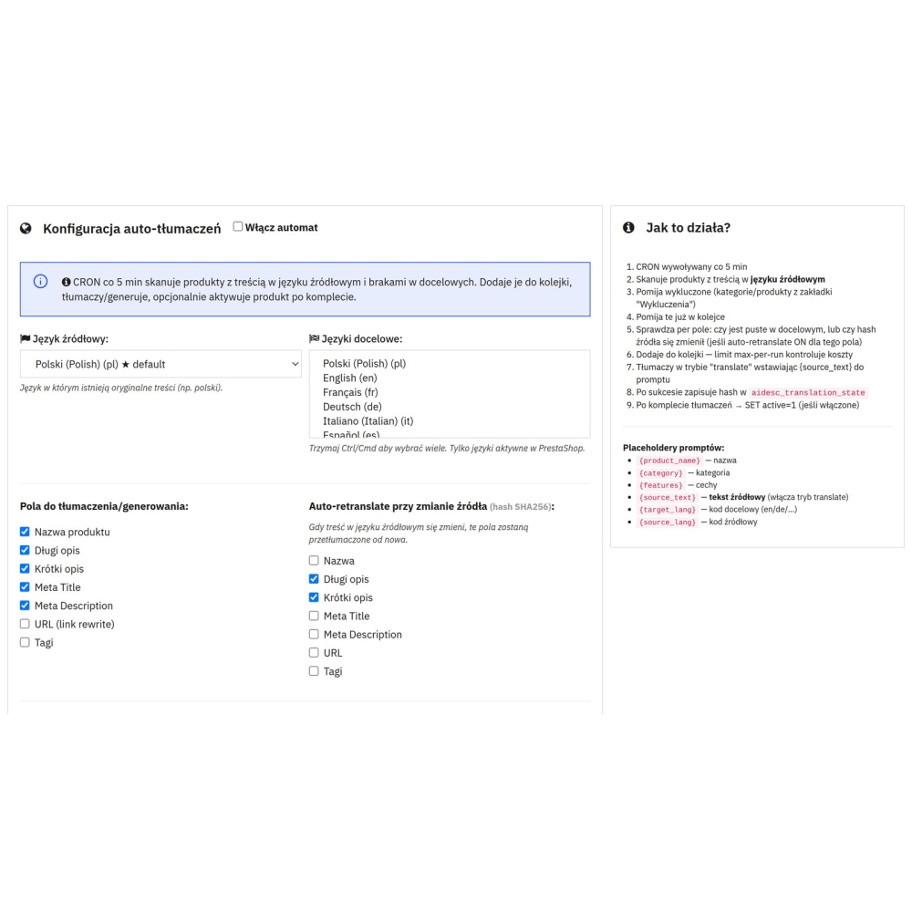 Générateur de descriptions AI et de traductions de produits - Module PrestaShop