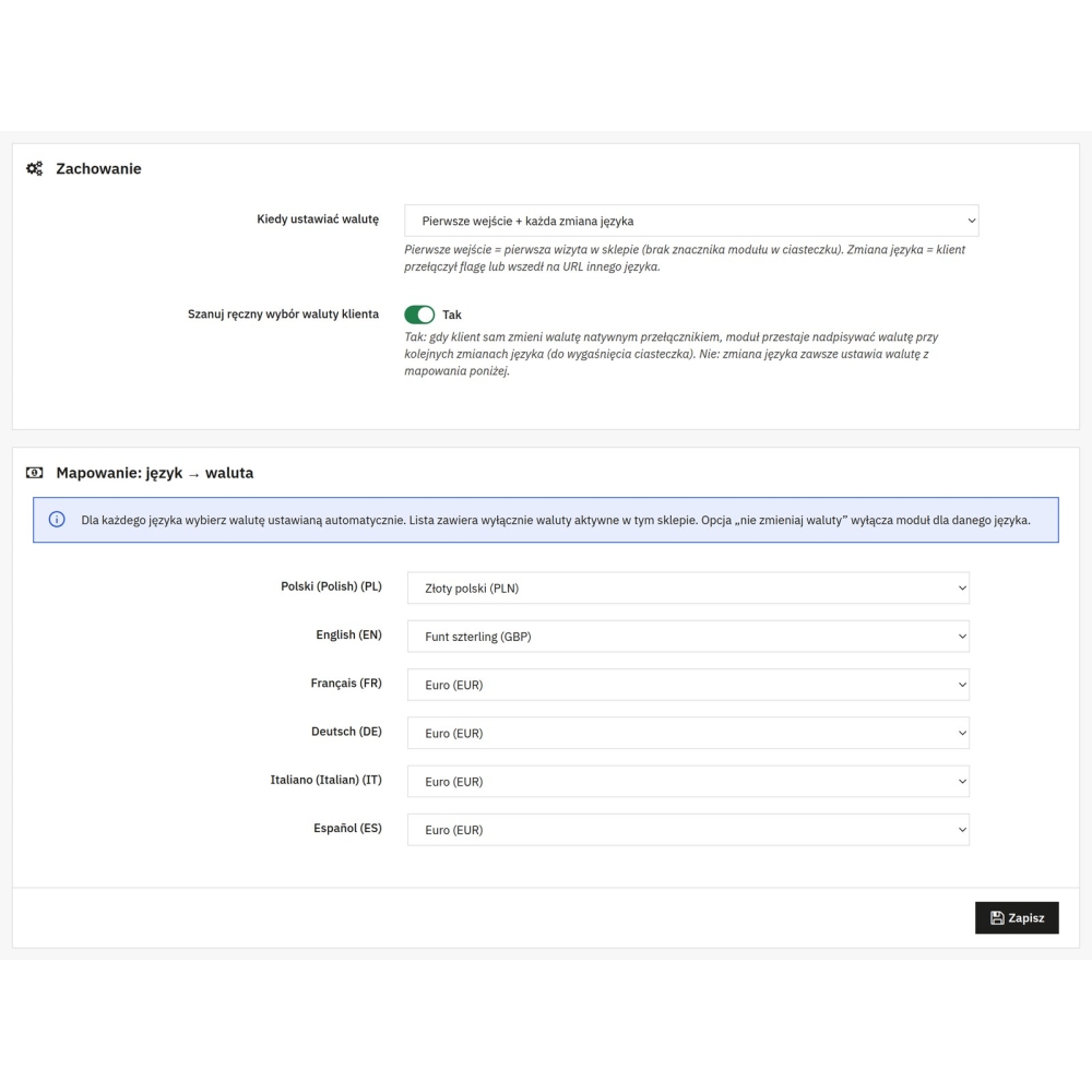 Valuta automatica in base alla lingua - Modulo PrestaShop