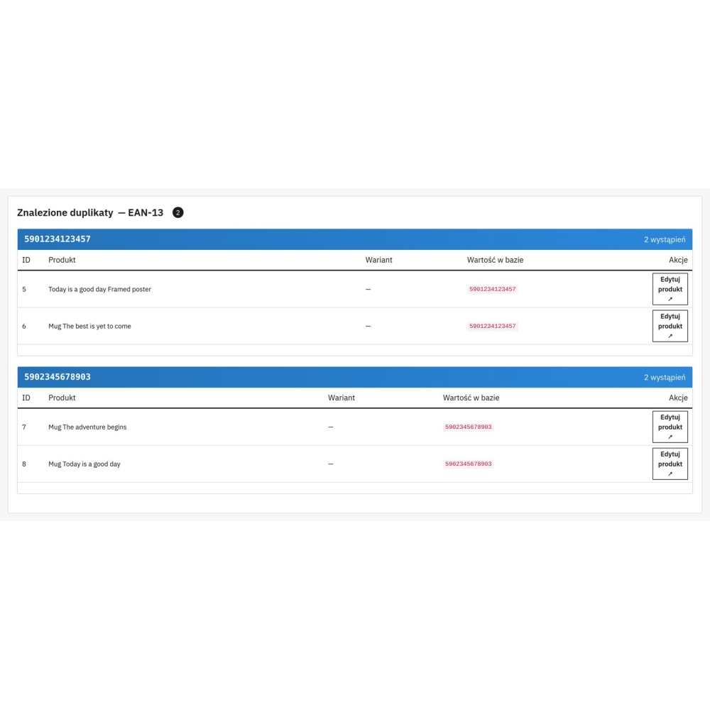 Duplicate SKU, EAN and MPN Finder - PrestaShop Module