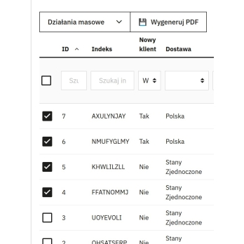 Selección de varios pedidos de la lista