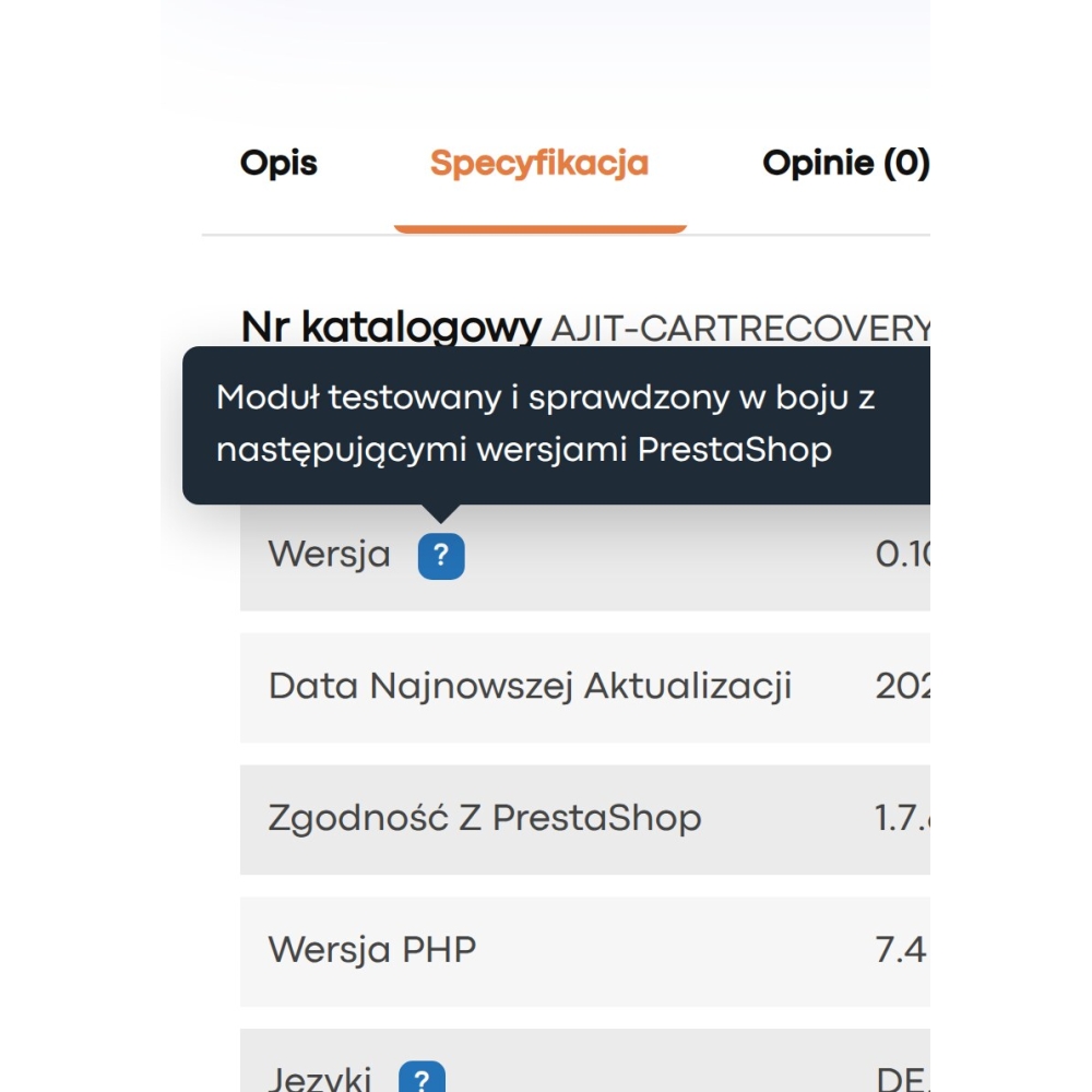 Infobulles - descriptions des caractéristiques et des paramètres produits - Module PrestaShop