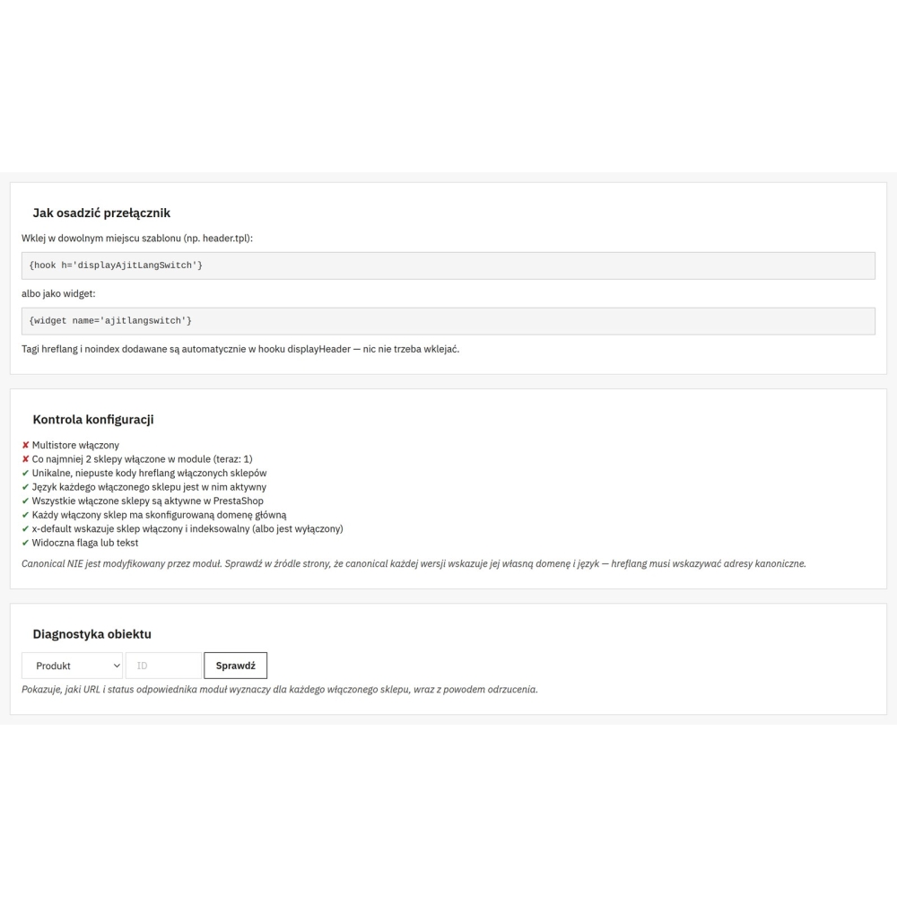 Selettore di lingue e hreflang multistore - Modulo PrestaShop