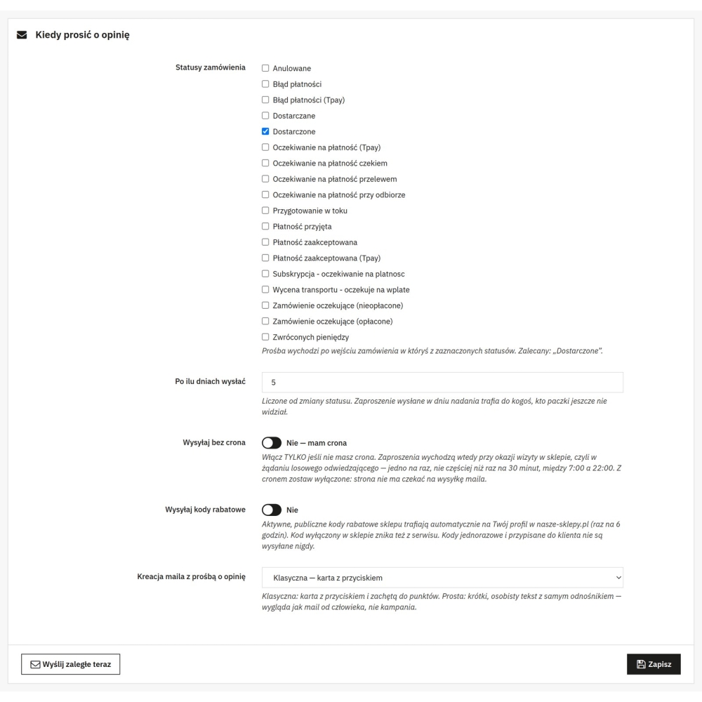 Recensioni post-acquisto - integrazione nasze-sklepy.pl - Modulo PrestaShop