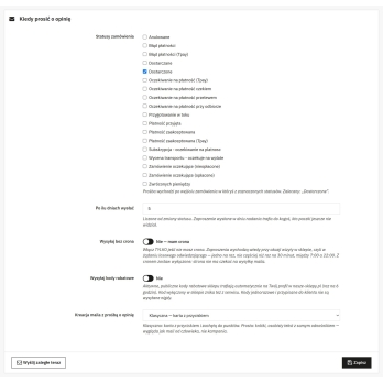 Invitations selon le statut de commande et le délai choisis
