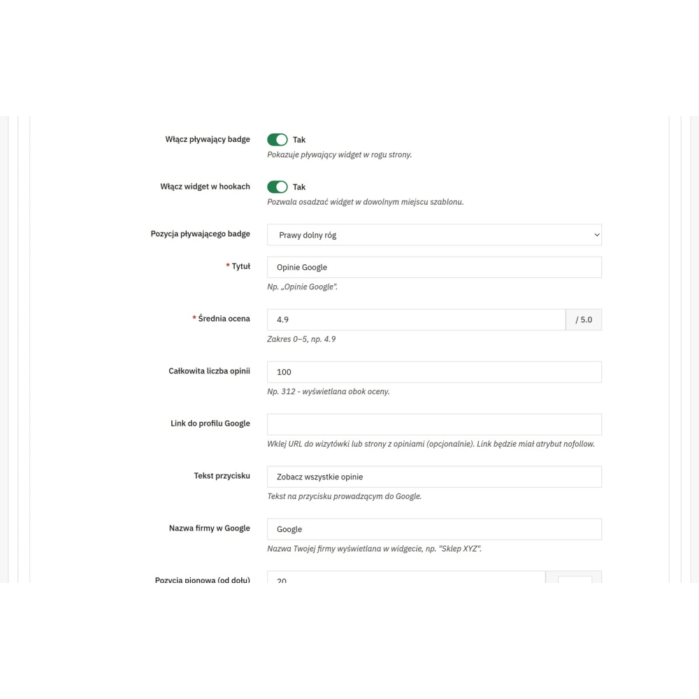 Bewertungs-Widget für Google, Ceneo und Allegro - PrestaShop-Modul