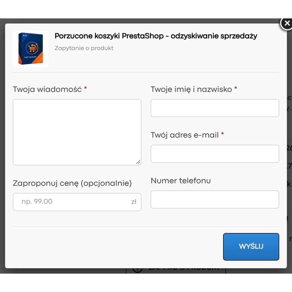 Domande sui prodotti e richieste di prezzo - Modulo PrestaShop
