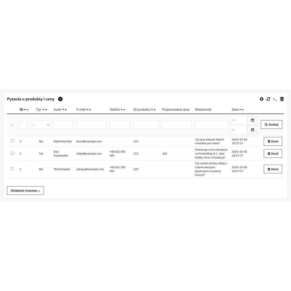 Questions produit et demandes de prix - Module PrestaShop