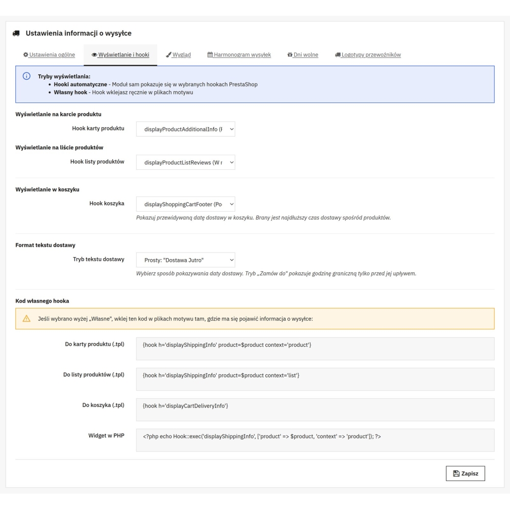 Frais de port et date de livraison - Module PrestaShop