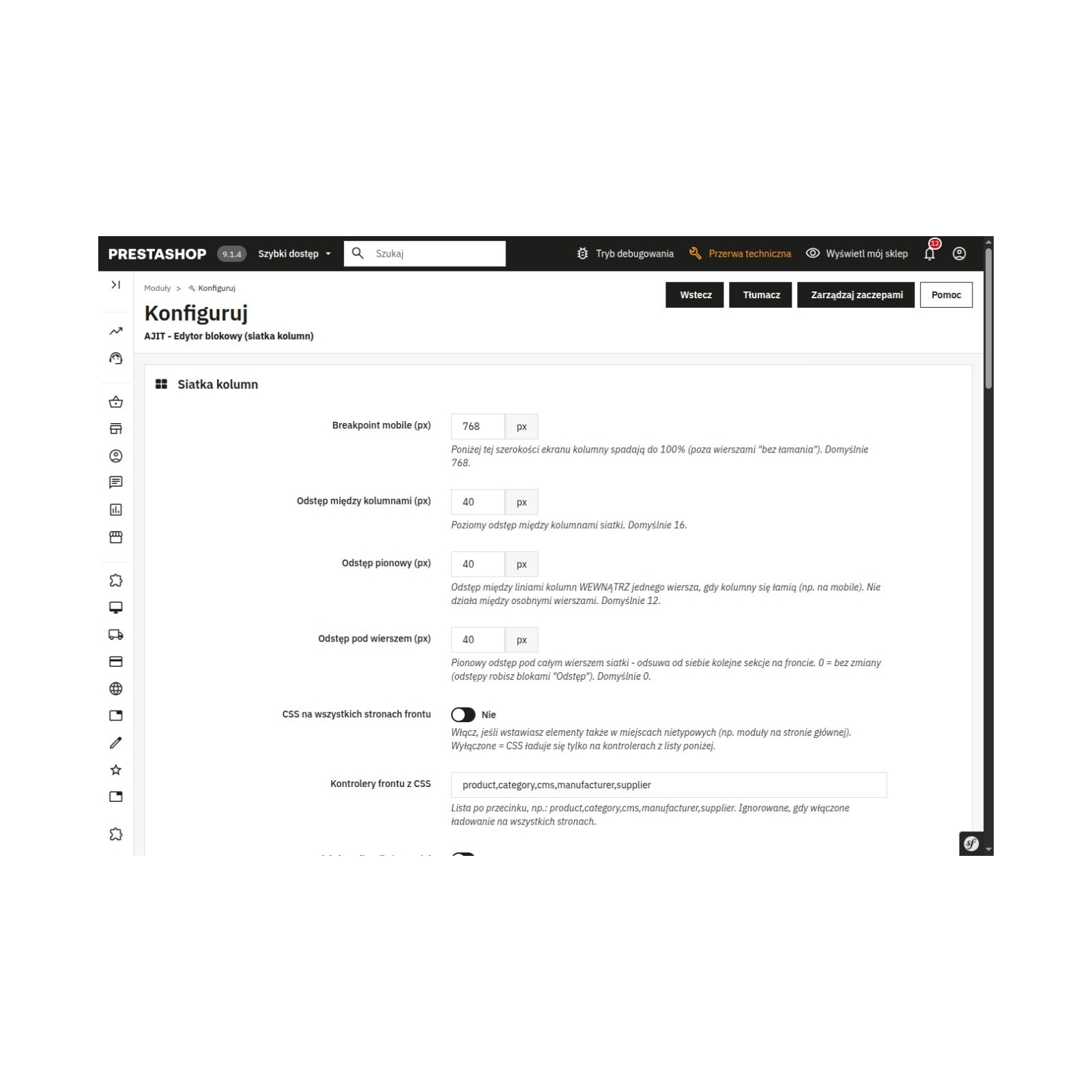 AJIT-BLOCKEDITOR - Siatka kolumn
