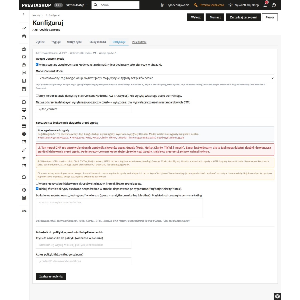 AJIT-COOKIECONSENT - Ustawienia ogólne