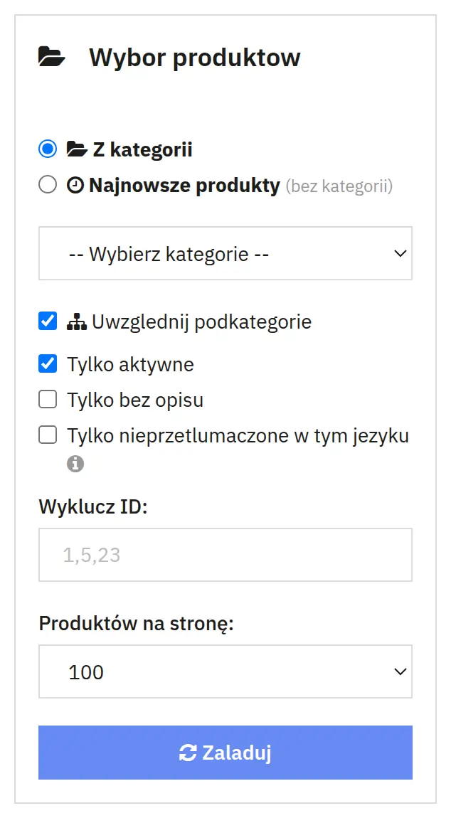 Sélection des produits
