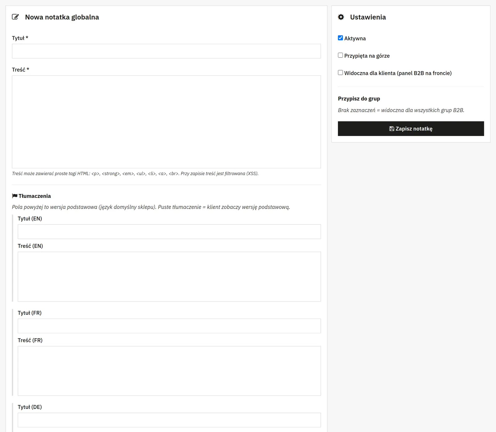 Notes et informations