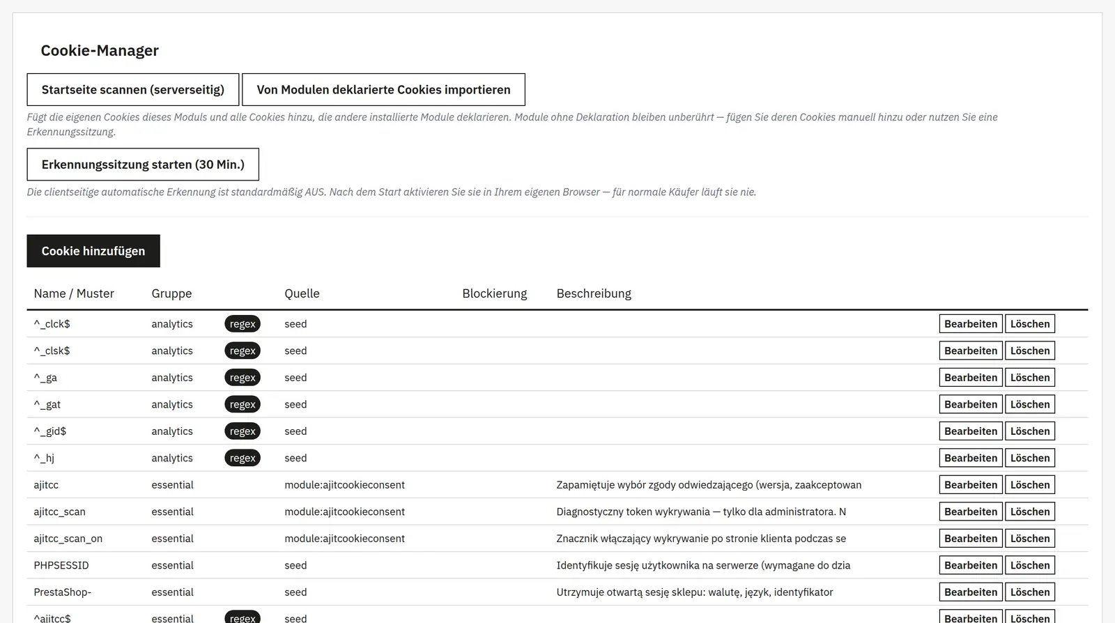 Cookies und Diagnose