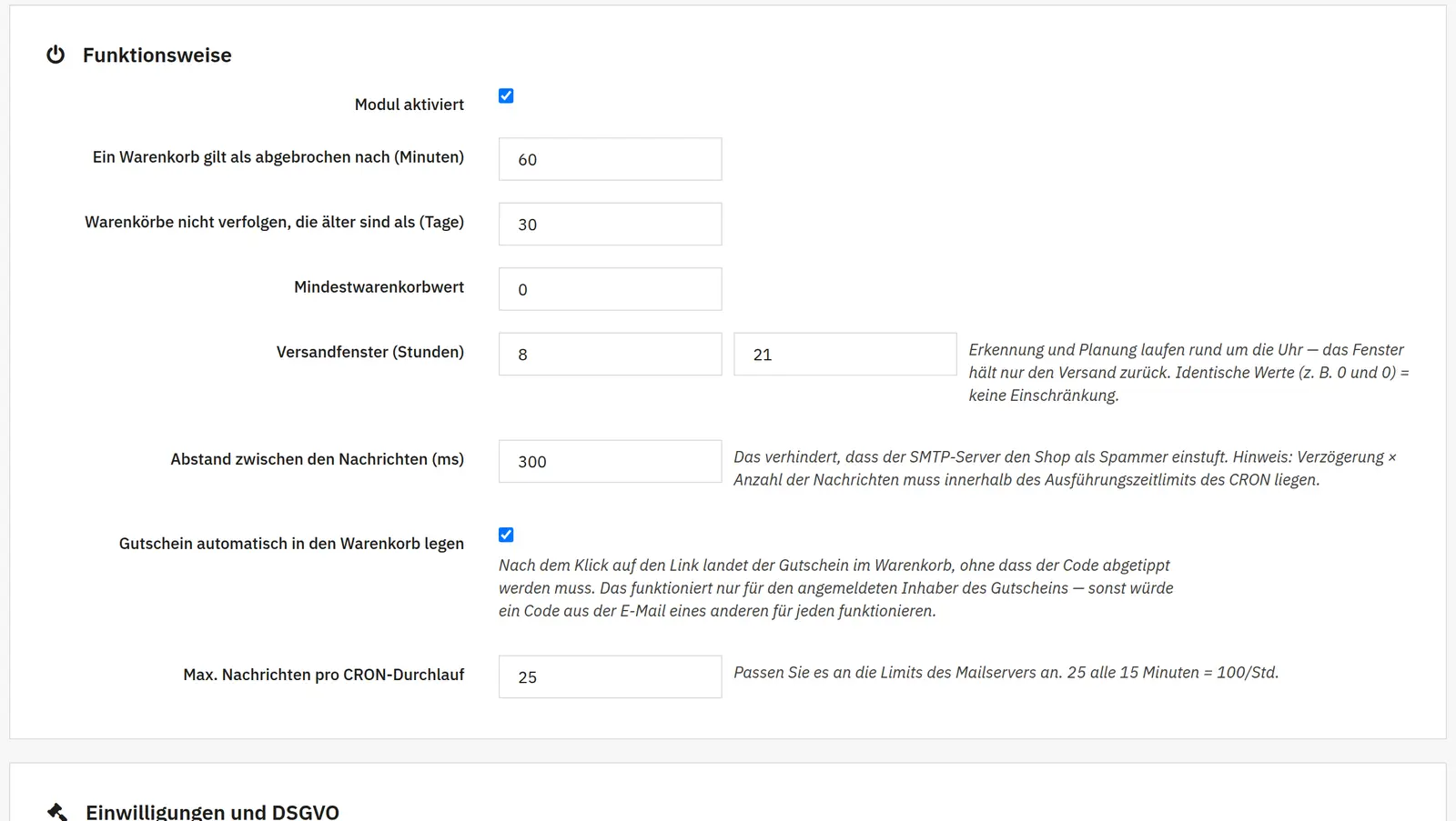 Betriebseinstellungen