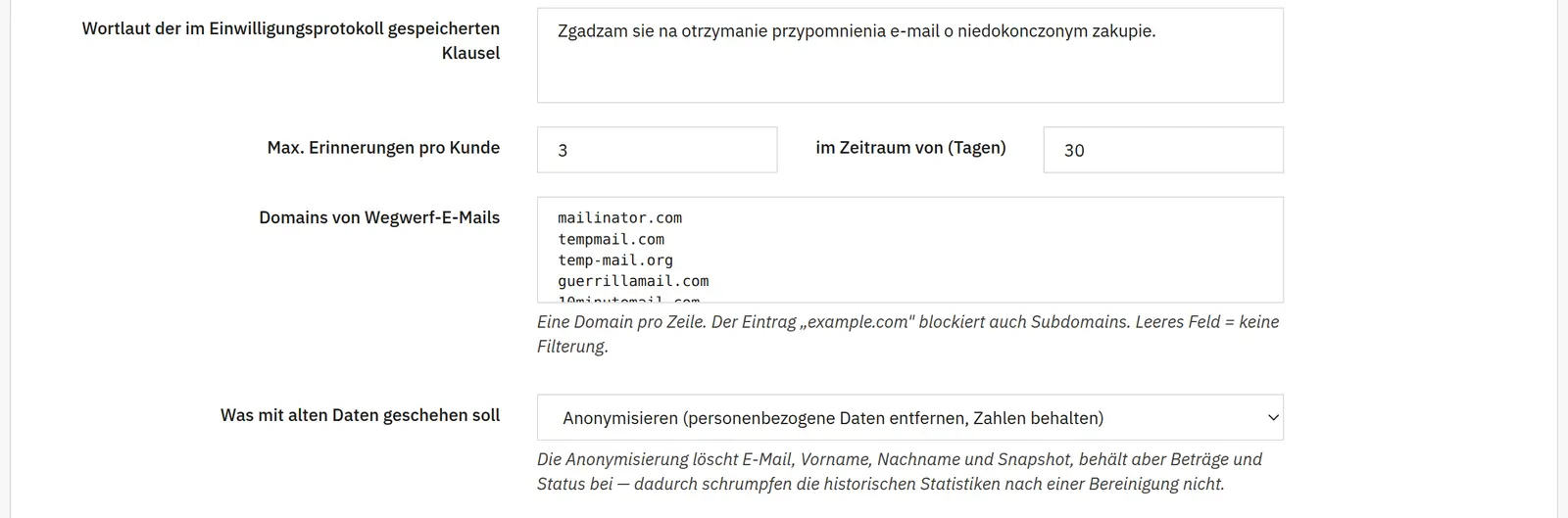 Einwilligungen und Speicherung