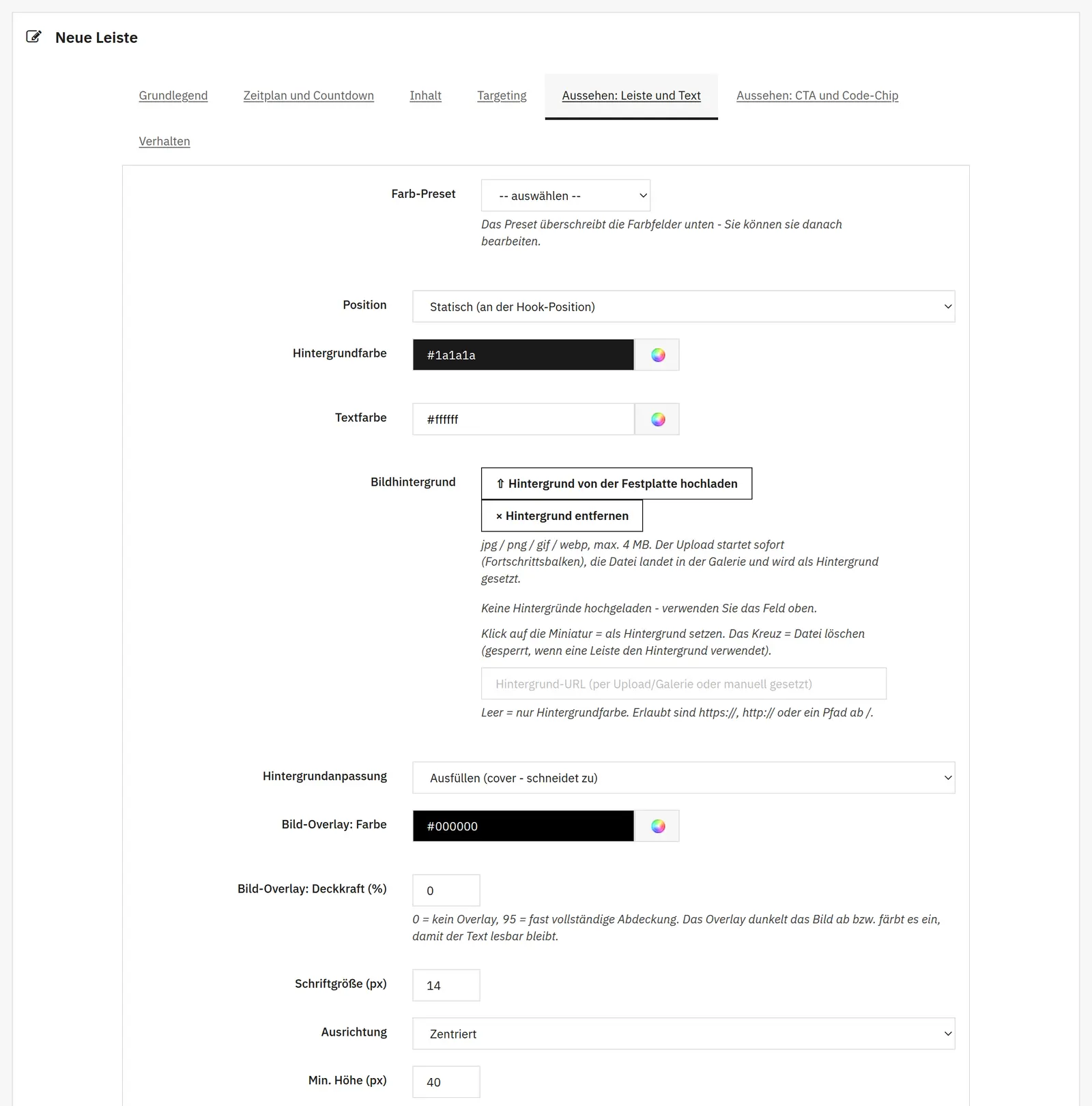 Aussehen der Leiste