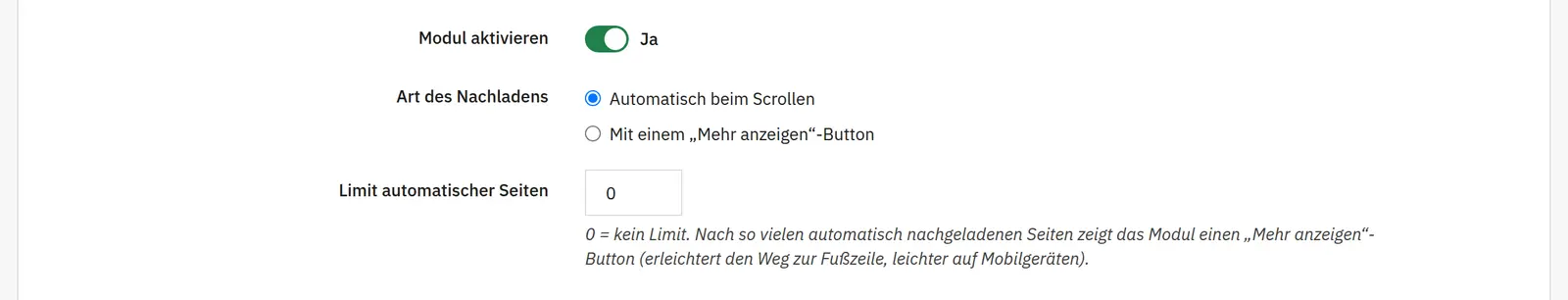 Automatikmodus und „Mehr anzeigen“-Button
