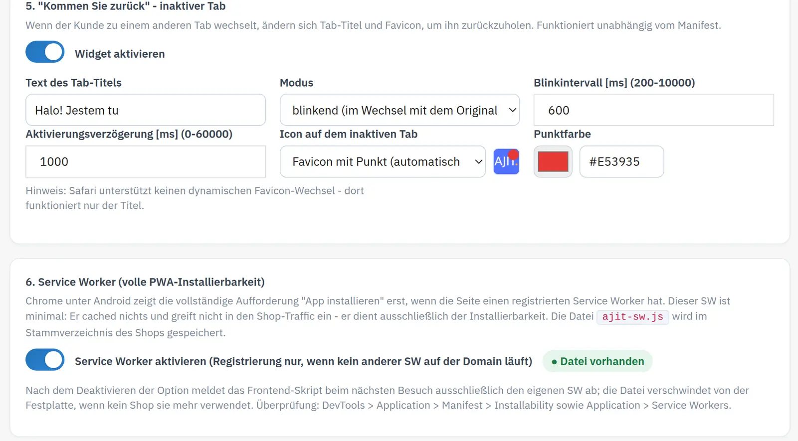 Inaktiver Tab