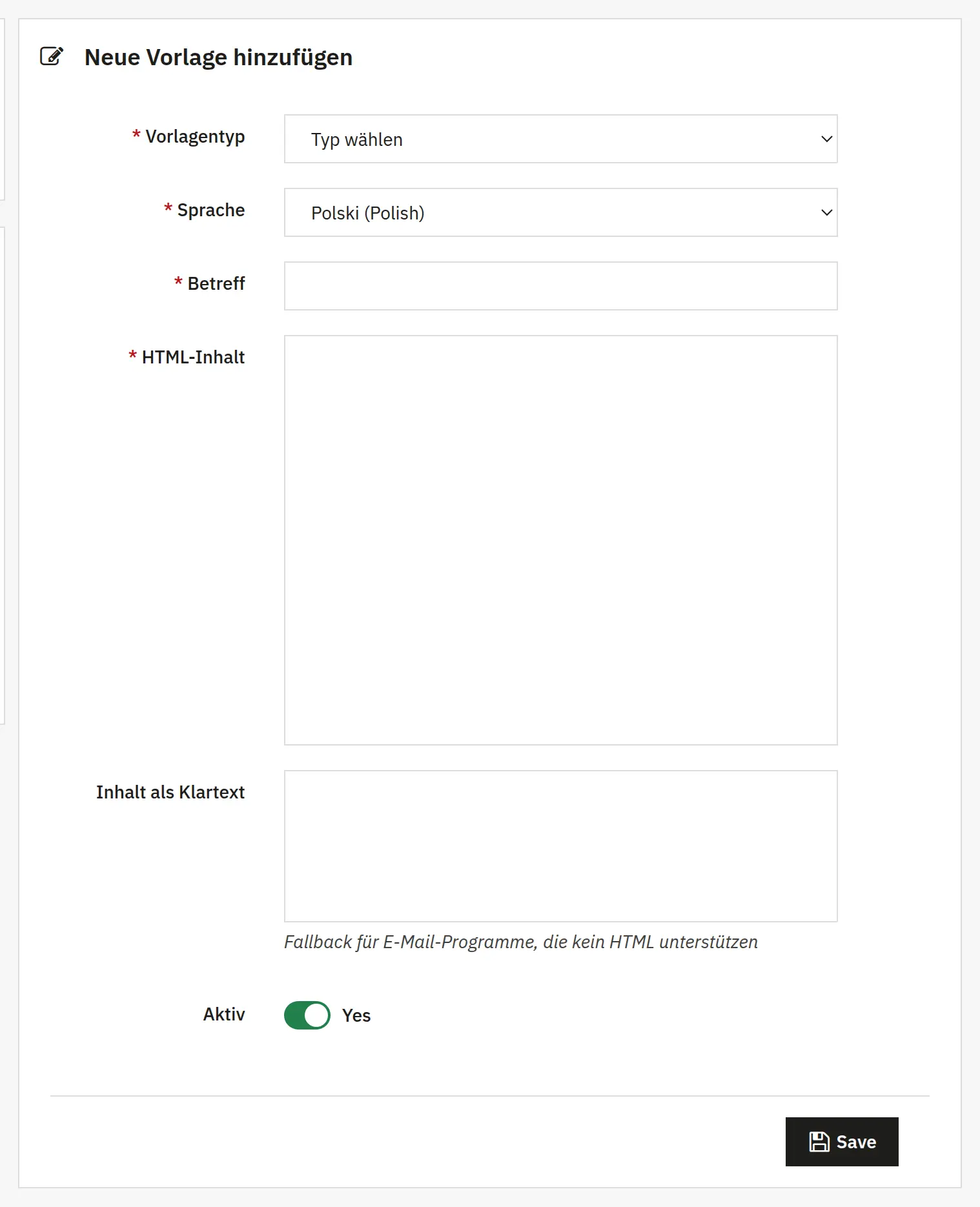 Unterstützung für E-Mail-Benachrichtigungen
