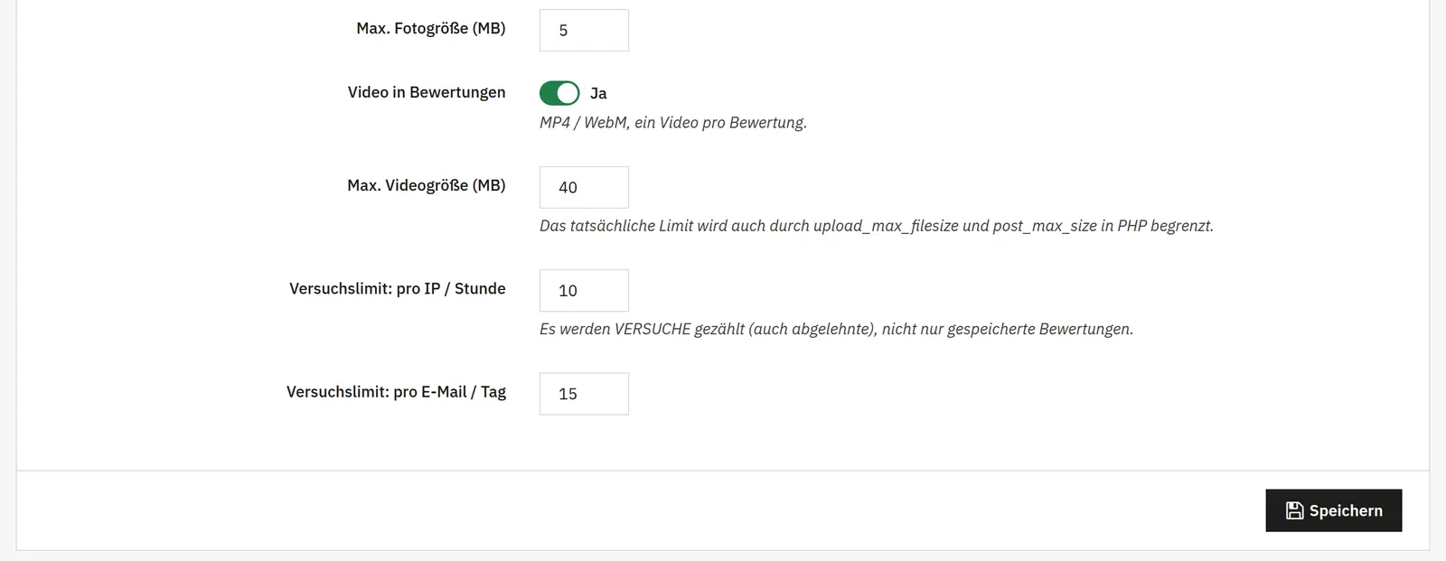Anhänge und Limits