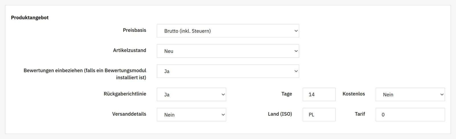 Produktangebot