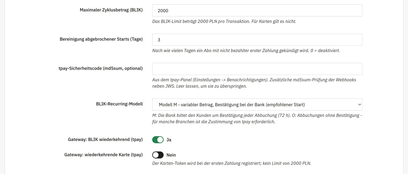 Wiederkehrende BLIK-Zahlungen über tpay