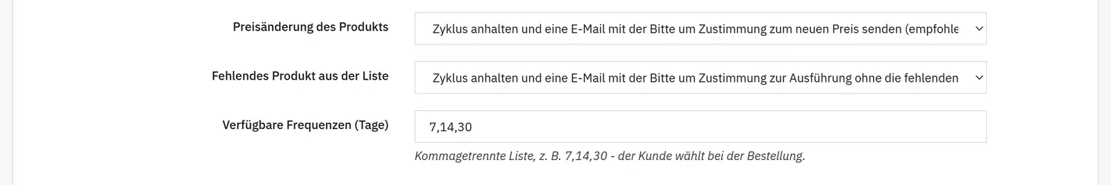 Pausierungsregeln bei Preisänderung oder fehlendem Produkt
