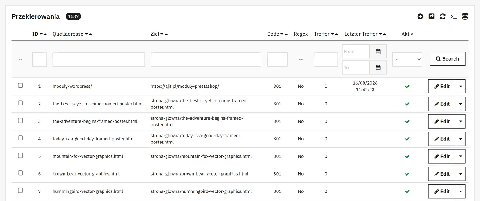 301, 302, 307 und 410 mit Regex-Unterstützung