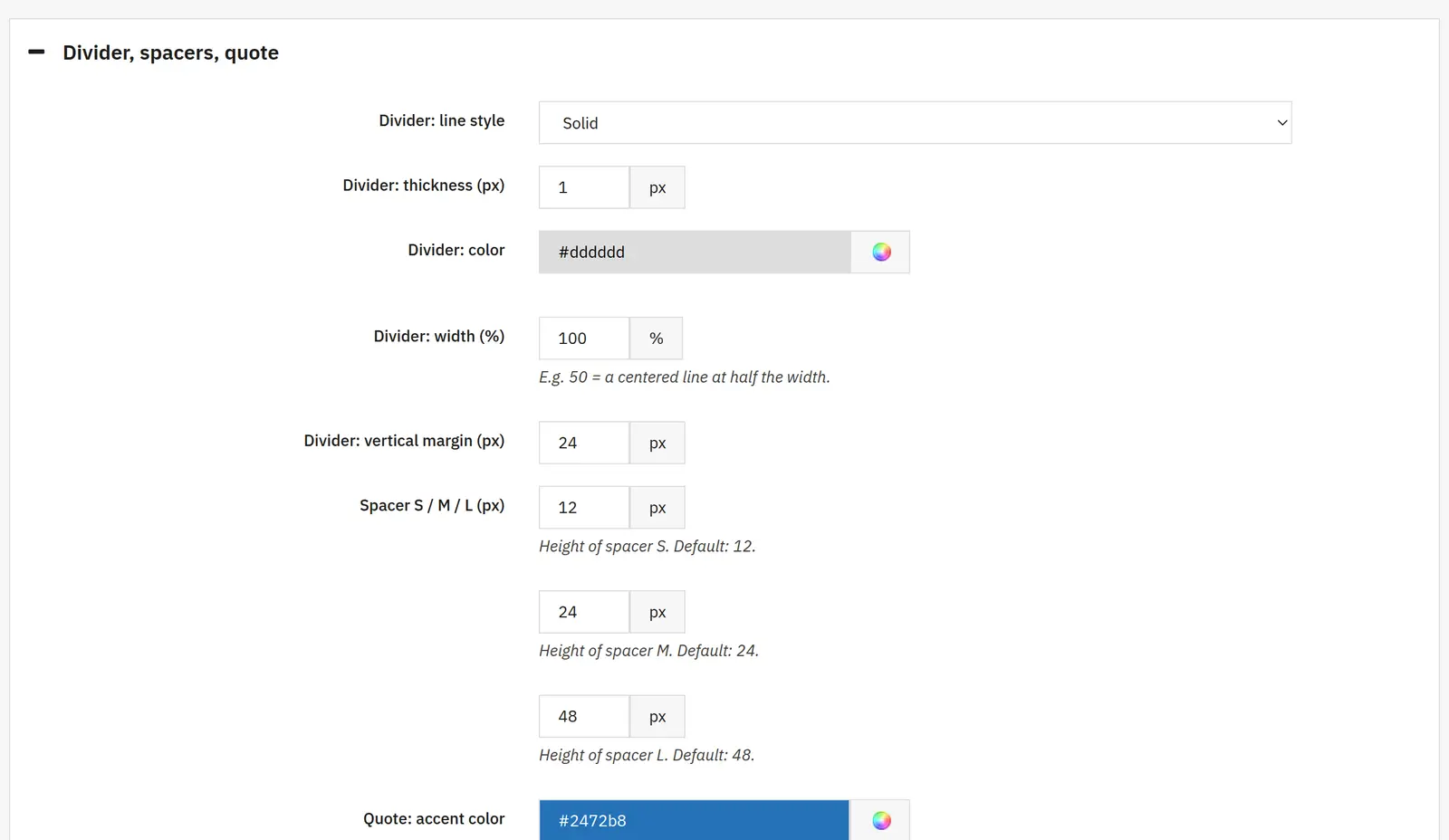 Separators, spacers and quote blocks