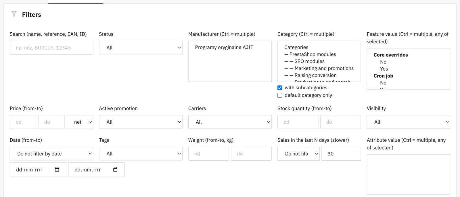 Separate handling of combinations