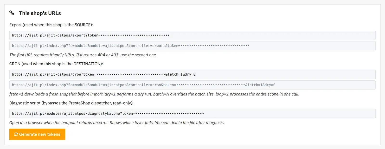 Product order export via URL
