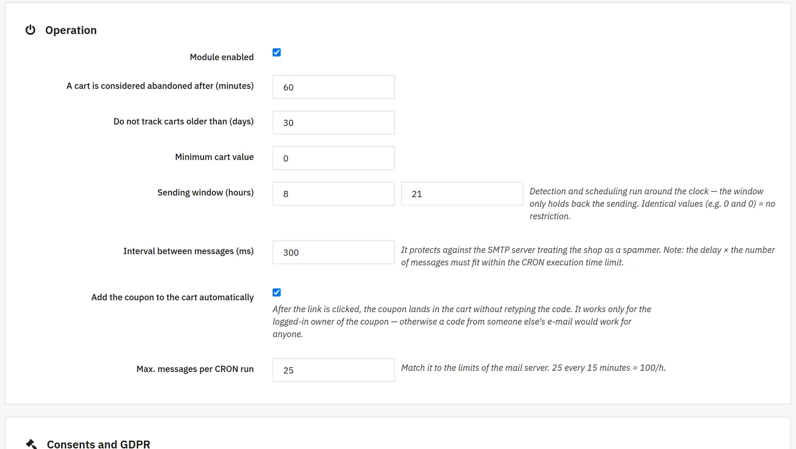 Operation settings
