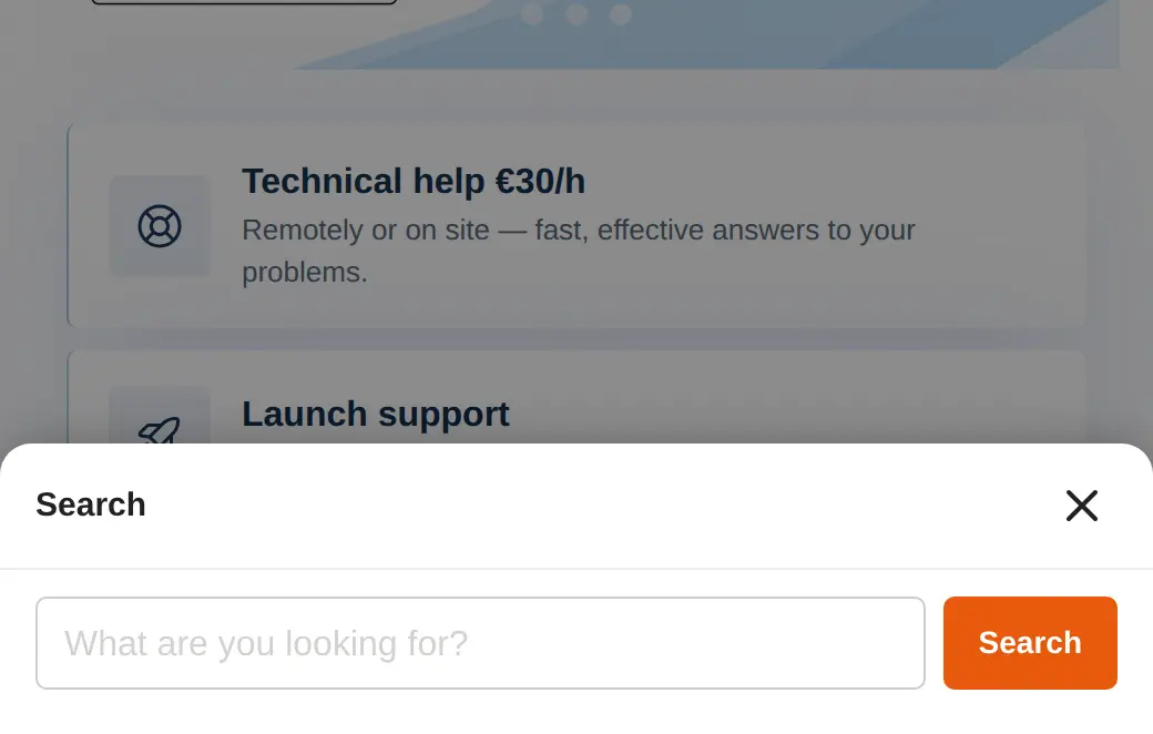 Panels with categories, search or HTML content