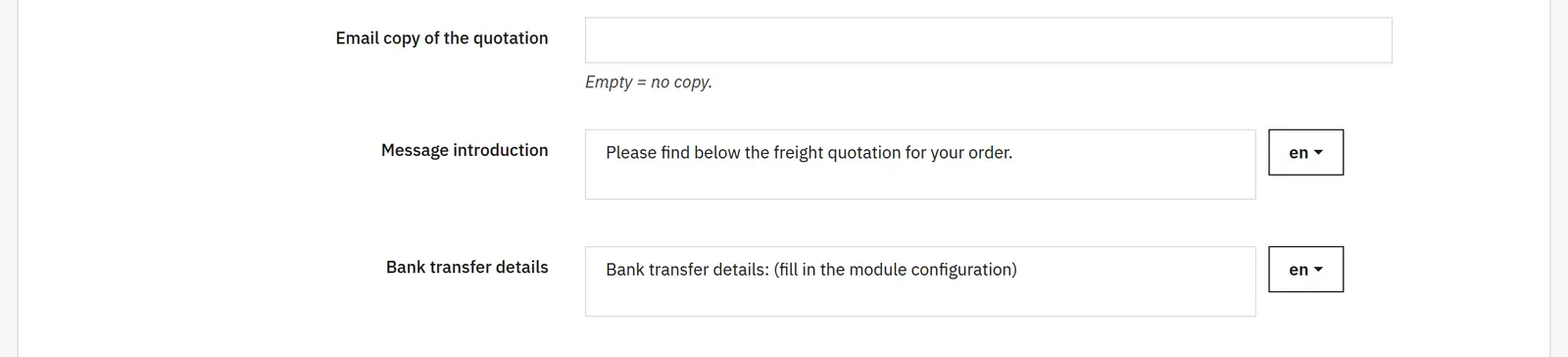Quote message in the order language