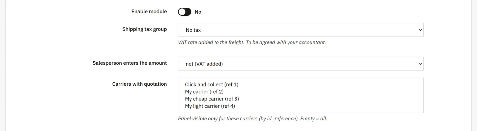 Shipping quote rules
