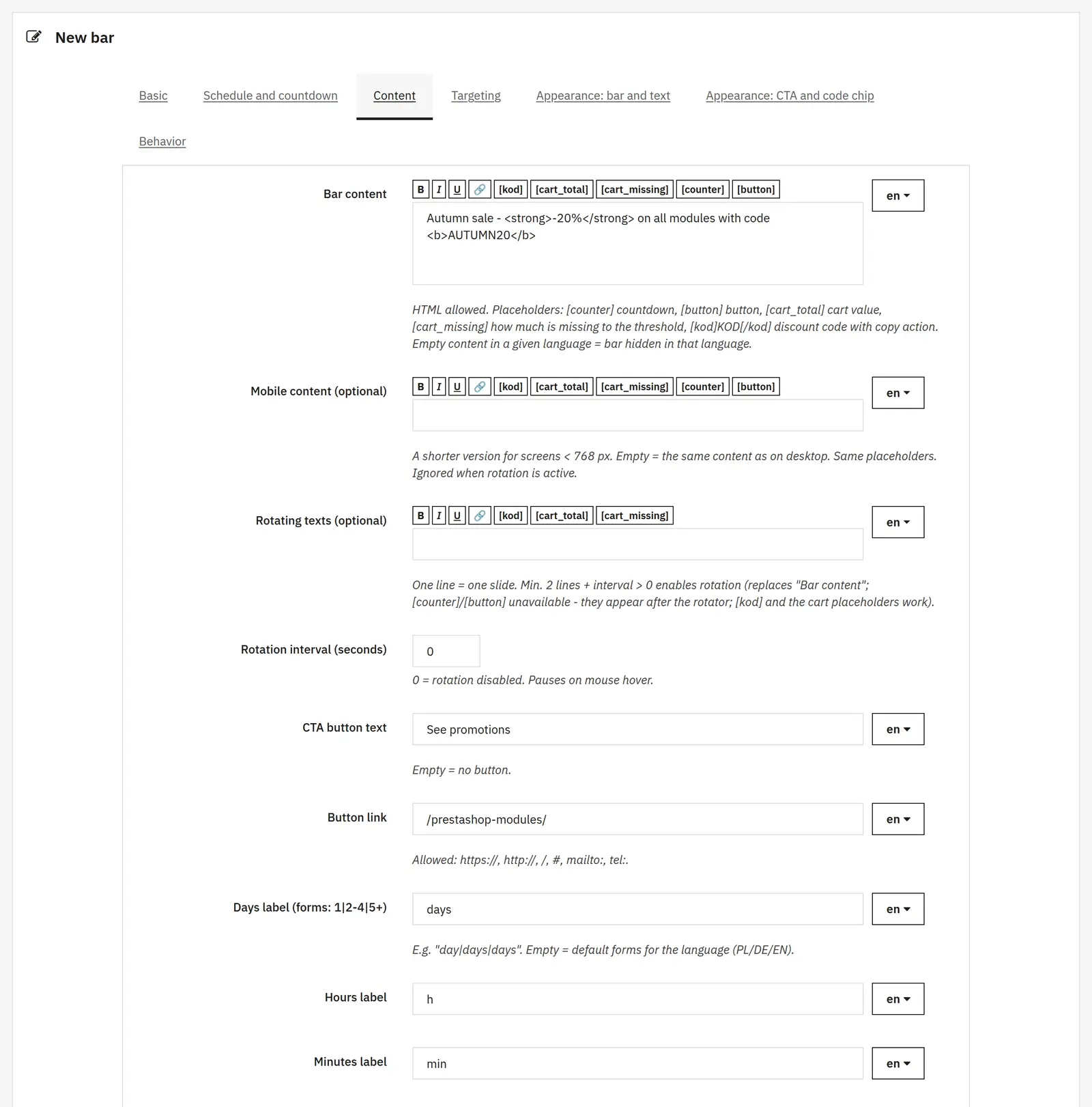 Content and buttons