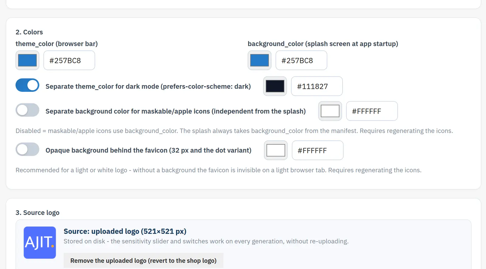 Theme colors and tab message