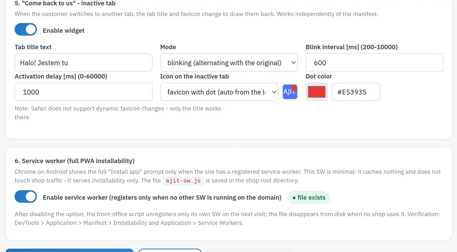 Inactive tab