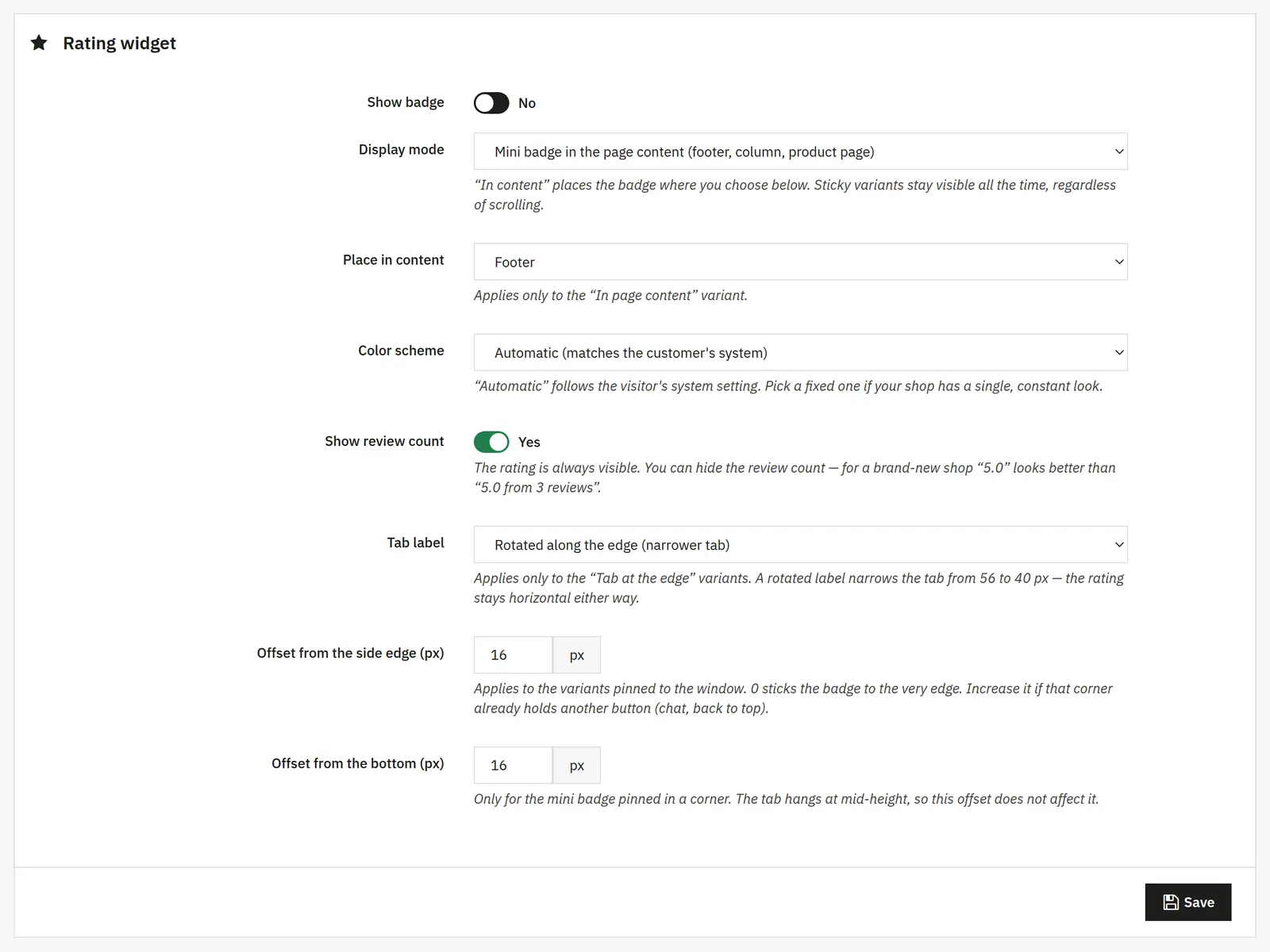 Badge, banner and side tab with your rating
