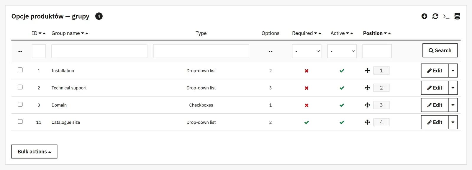 Global options assigned to products