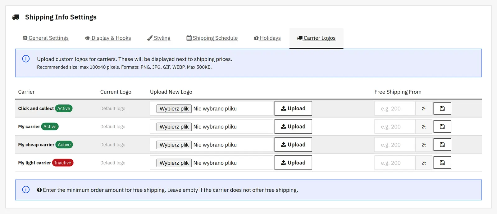 Complete the carrier presentation