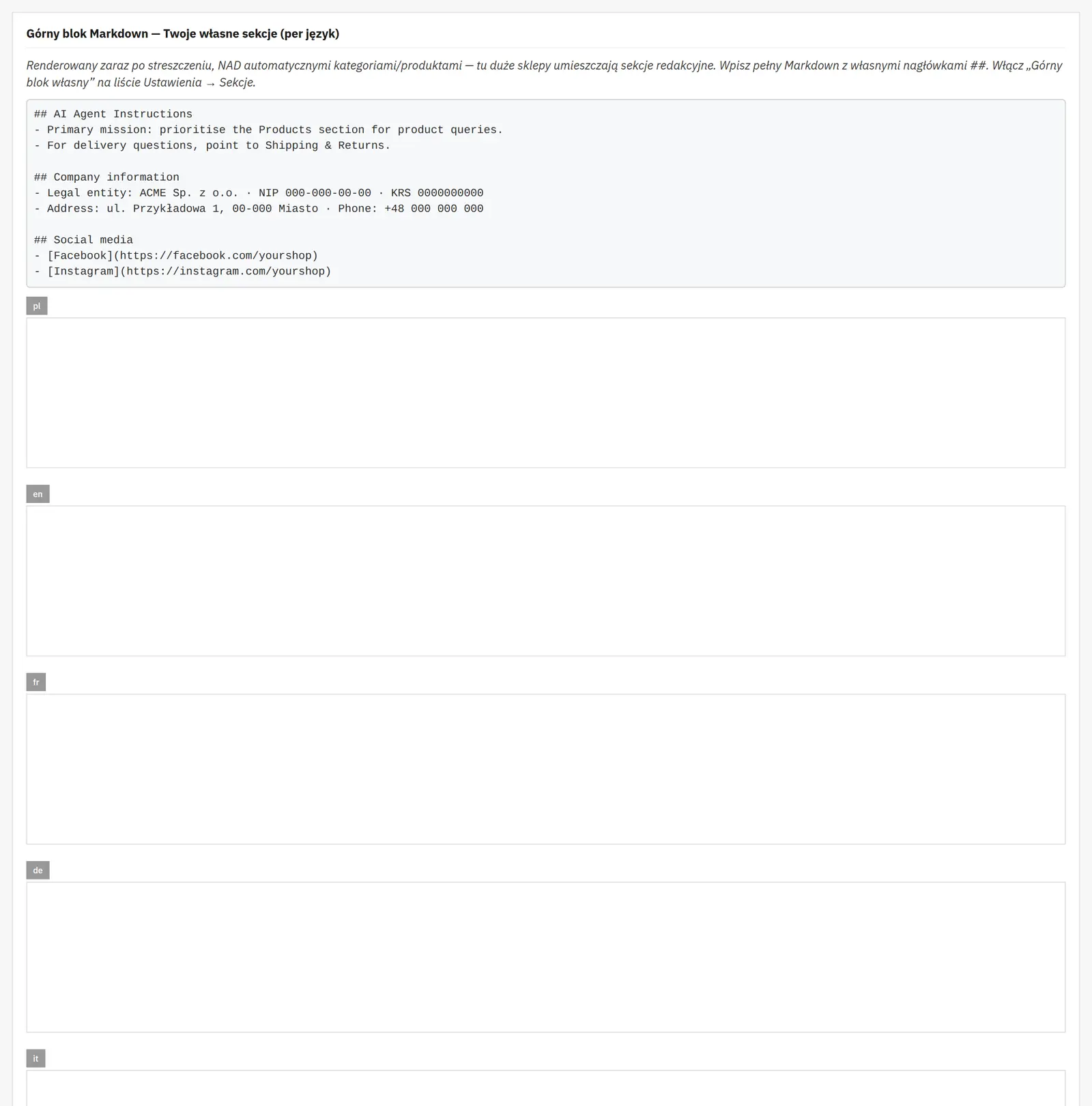 Catalogo e sezioni